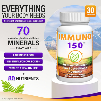 Immuno 150 – Immune Support with 70 Plant Minerals | 150 Veggie Capsules (3 Pack)